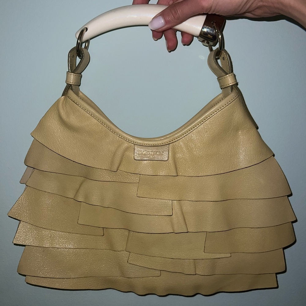 Yves Saint Laurent St Tropez Mombasa Beige Ruffle Mini Shoulder Bag